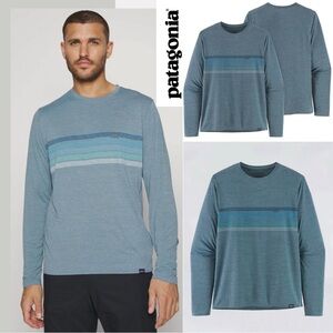 Patagonia Men's XL Capilene Cool Daily Graphic Shirt Blue Cabana Stripe Design